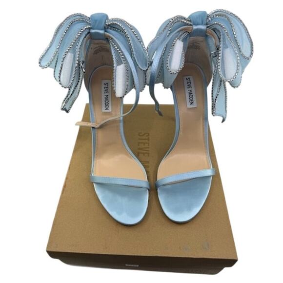 Steve Madden Benni Heeled Sandal Leathe With Big Bow Light Blue Womens Size 11 - Picture 1 of 6